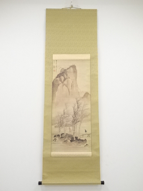 谷文晁　山水図　印刷紙本掛軸（共箱）